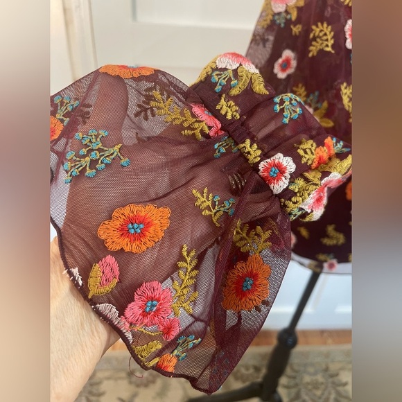 The Feather Bone Anthropologie Blouse in Medium is a stunning burgundy sheer top - Picture 5 of 9